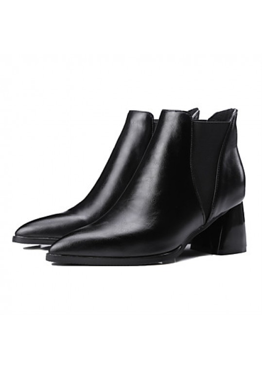 Women's Shoes PU Fall / Winter Heels / Bootie / Pointed Toe Boots Outdoor / Casual Chunky Heel Slip-on