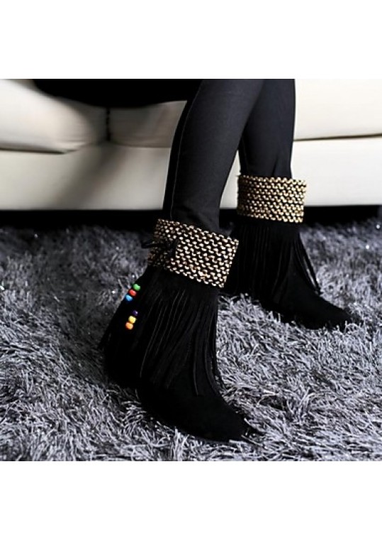 Women's Spring / Fall / Winter Round Toe Leatherette Casual Flat Heel Tassel Black / Brown / Yellow / Pink