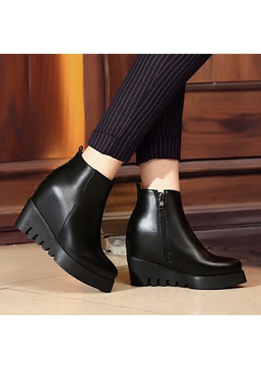 Women's Boots Fall Bootie Leather Casual Wedge Heel Others Black Others