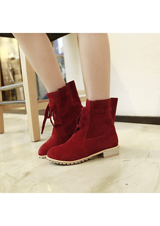 Women's Shoes Fleece Chunky Heel Fashion Boots/Round Toe Boots Dress/Casual Black/Red/Beige