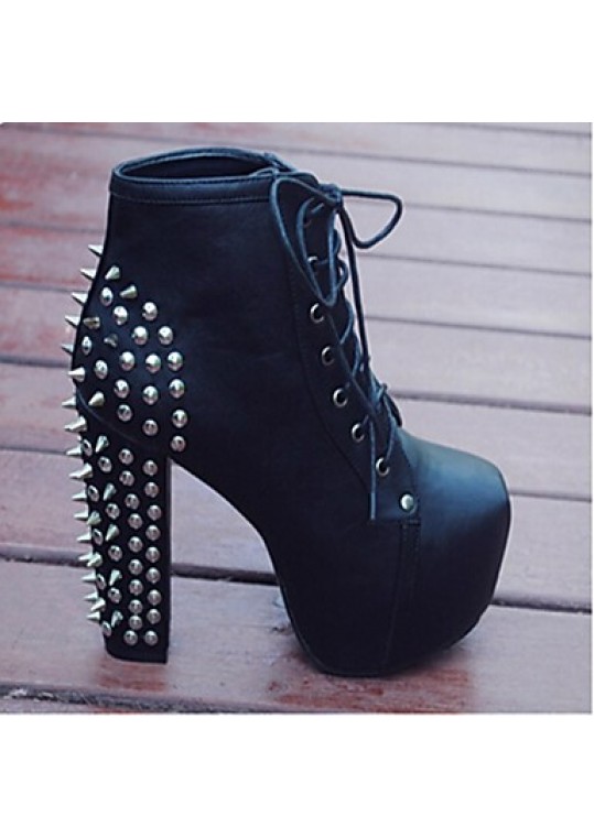 Women's Spring / Summer / Fall / Winter Heels / Closed Toe / Fashion Boots Leatherette Party & Evening / Dress Chunky HeelRivet / Lace-up