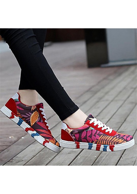 Women's Sneakers Spring / Fall Comfort Canvas Outdoor / Athletic / Casual Flat Heel Lace-up Black / Blue / Red Sneaker