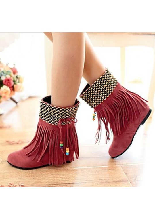 Women's Spring / Fall / Winter Round Toe Leatherette Casual Flat Heel Tassel Black / Brown / Yellow / Pink