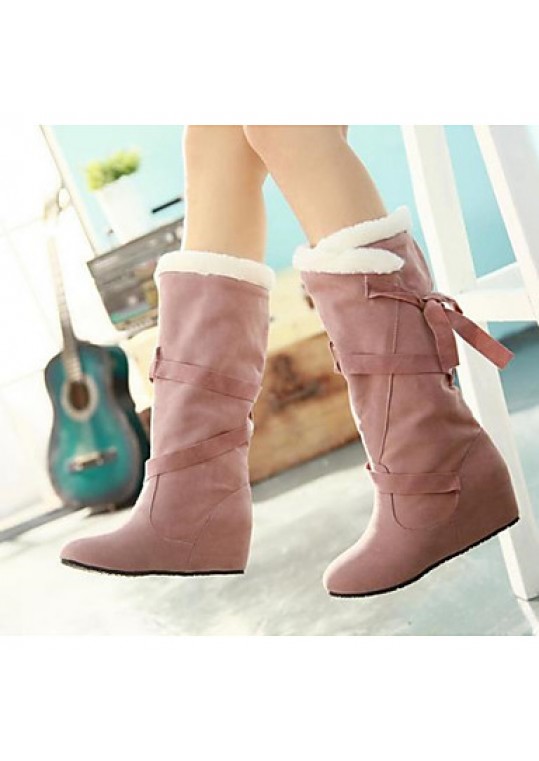 Women's Winter Snow Boots Leatherette Outdoor / Casual Wedge Heel Black / Brown / Pink