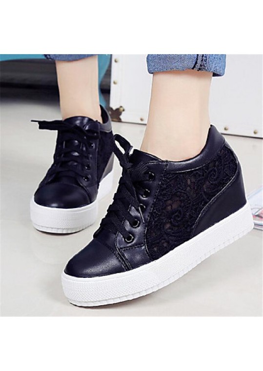 Women's Sneakersr Wedges Tulle / Leatherette Outdoor / Athletic / Casual Wedge Heel Lace-up Black / White