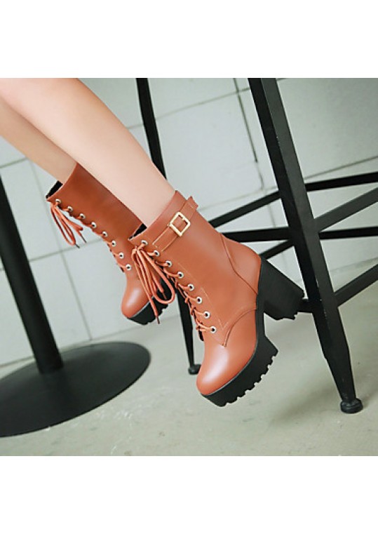 Women's Shoes Leatherette Chunky Heel Platform / Riding Boots Boots Outdoor / Office & Career / Casual