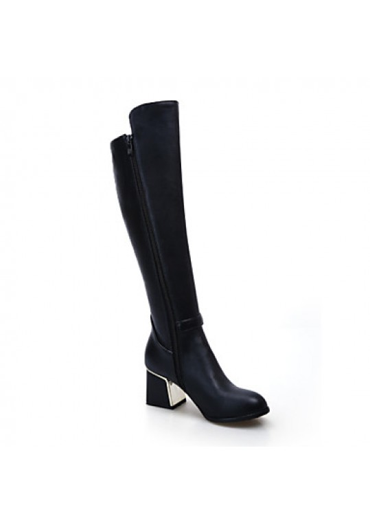 Women's Shoes Chunky Heel Riding Boots/Round Toe Boots Dress Black/White