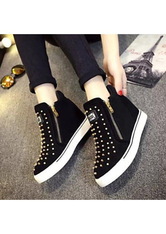 Women's Shoes Double Zipper Wedge Heel Round Toe Fashion Sneakers with Rivet