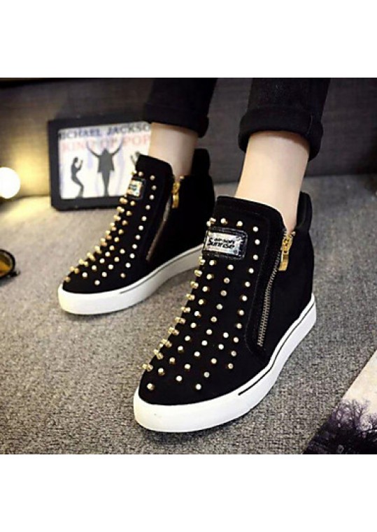 Women's Shoes Double Zipper Wedge Heel Round Toe Fashion Sneakers with Rivet