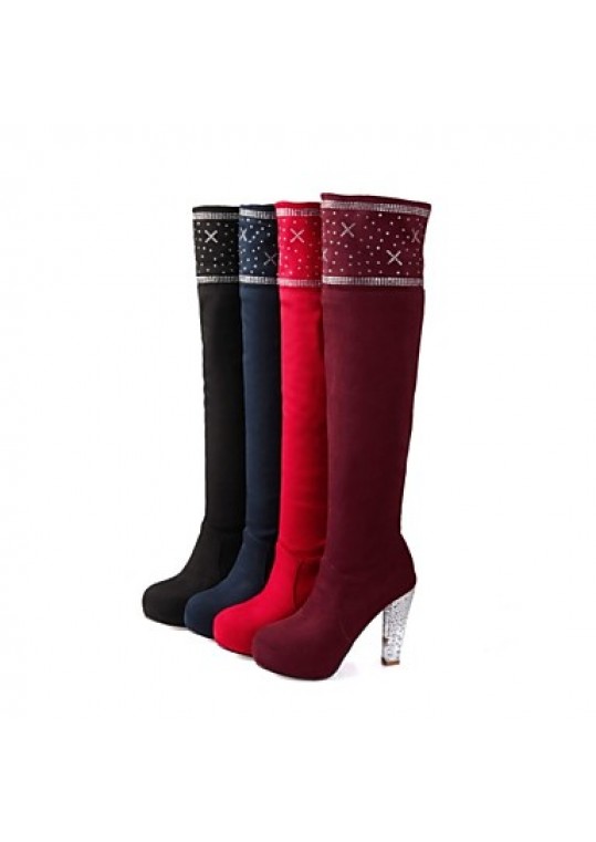 Women's Boots Fall /Winter Fashion Boots/Round Toe Fleece Office & Career / Casual Chunky Heel Sparkling GlitterBlack /