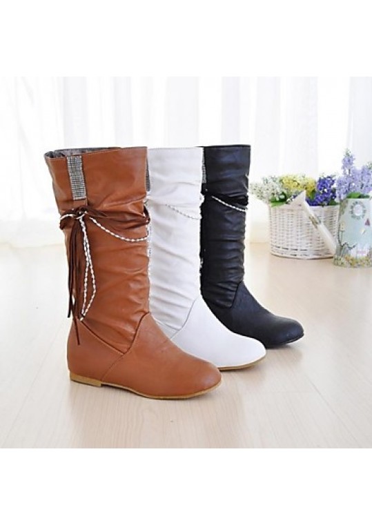 Women's Spring / Fall / Winter Fashion Boots / Comfort / Round Toe Leatherette Dress Flat Heel Tassel / Lace-up Black / Yellow / White