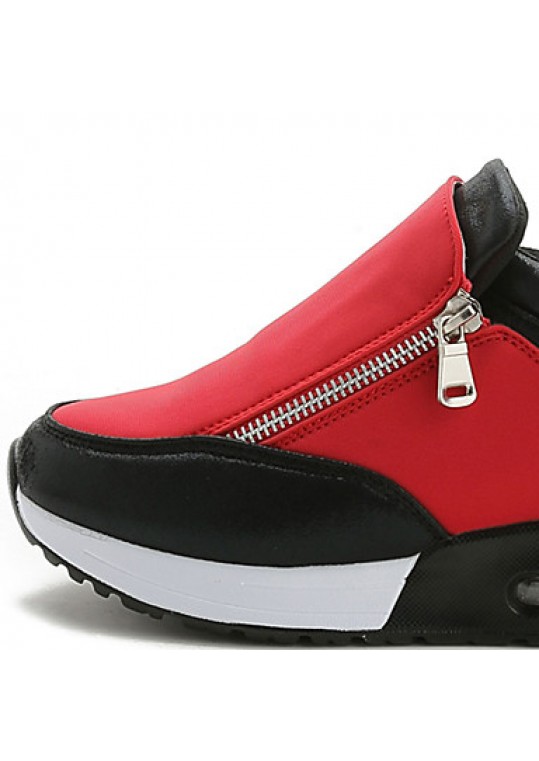 Women's Shoes Synthetic Spring / Fall Comfort Sneakers Casual Flat Heel Zipper Black / Red / Silver Walking