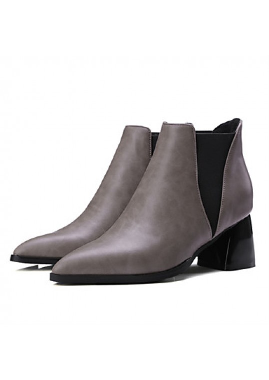 Women's Shoes PU Fall / Winter Heels / Bootie / Pointed Toe Boots Outdoor / Casual Chunky Heel Slip-on