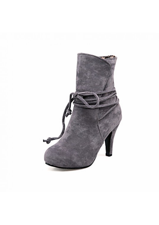 Women's Shoes Stiletto Heel Fashion Boots / Round Toe Boots Dress Black / Brown / Gray / Beige