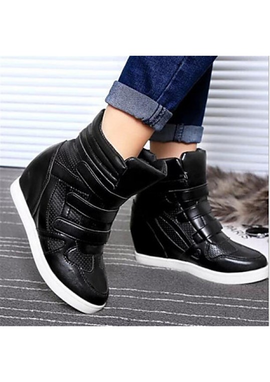 Women's Sneakers Spring / Fall Wedges Leatherette Outdoor / Casual Wedge Heel Buckle Black / White Others