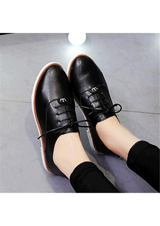 Women's Spring / Fall Comfort Leatherette Outdoor / Casual Flat Heel Lace-up Black / Blue / White