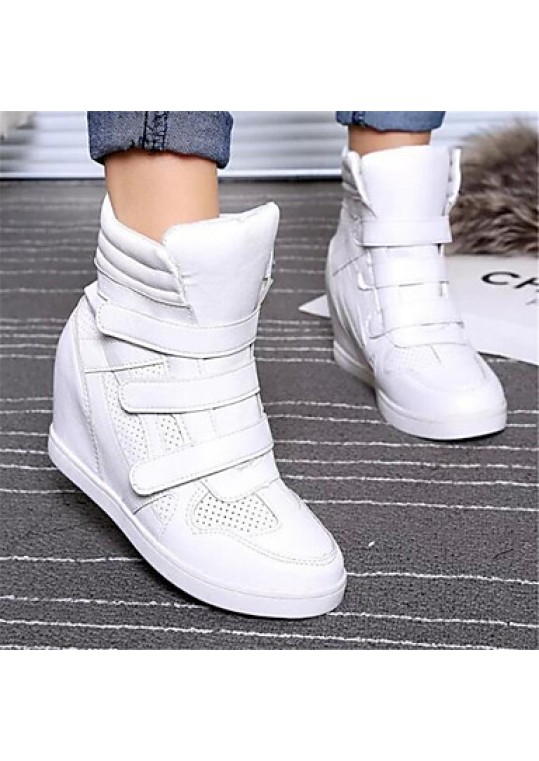 Women's Sneakers Spring / Fall Wedges Leatherette Outdoor / Casual Wedge Heel Buckle Black / White Others