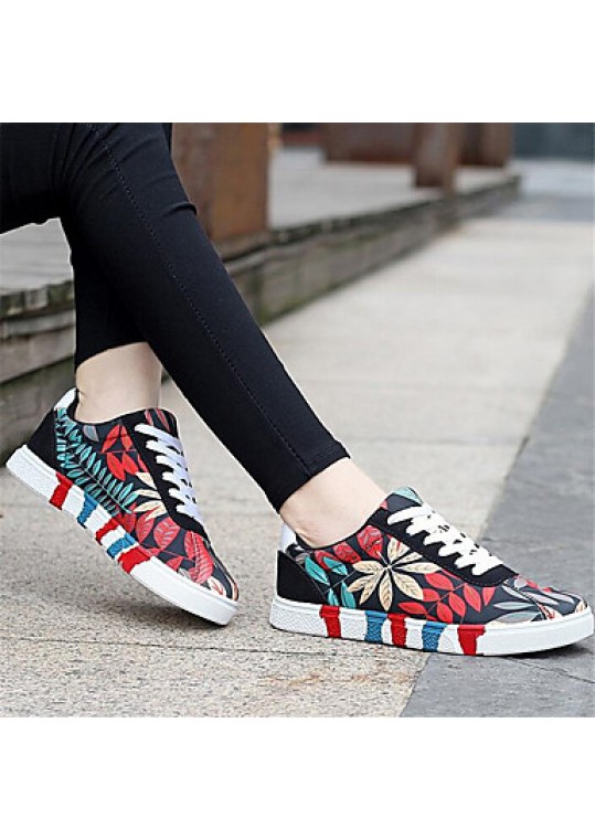 Women's Sneakers Spring / Fall Comfort Canvas Outdoor / Athletic / Casual Flat Heel Lace-up Black / Blue / Red Sneaker