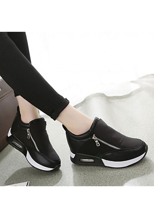 Women's Shoes Synthetic Spring / Fall Comfort Sneakers Casual Flat Heel Zipper Black / Red / Silver Walking