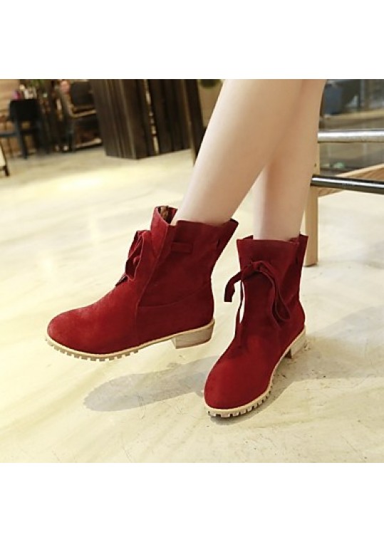 Women's Shoes Fleece Chunky Heel Fashion Boots/Round Toe Boots Dress/Casual Black/Red/Beige