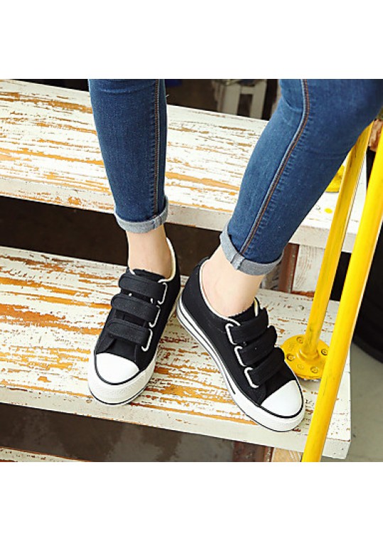 Women's Sneakers/ Comfort/Flats Canvas Athletic/Casual Flat Heel Lace-up Black/Blue/White Walking