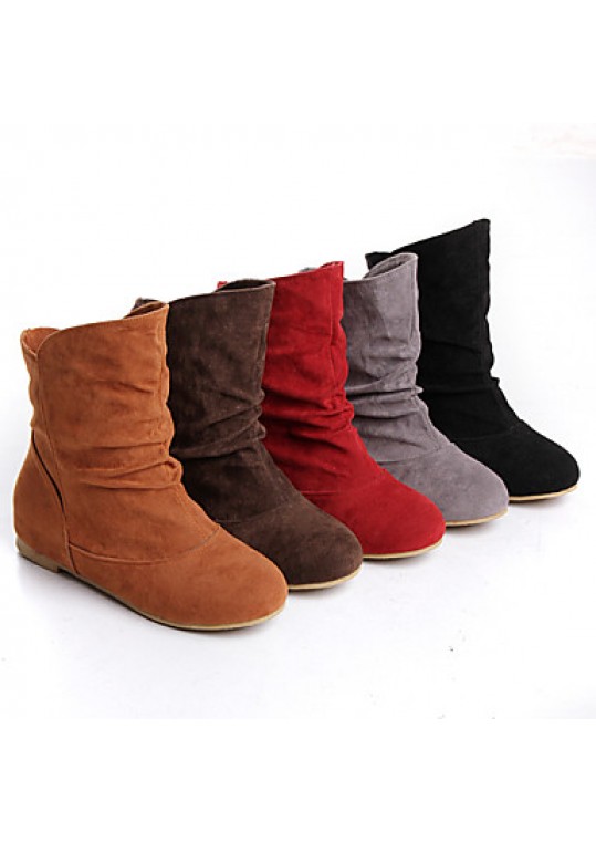 Women's Shoes Flat Heel Fashion Boots/Round Toe Boots Casual Black/Brown/Yellow/Red/Gray