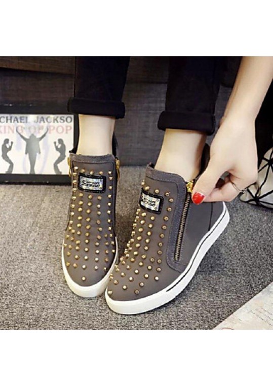 Women's Shoes Double Zipper Wedge Heel Round Toe Fashion Sneakers with Rivet