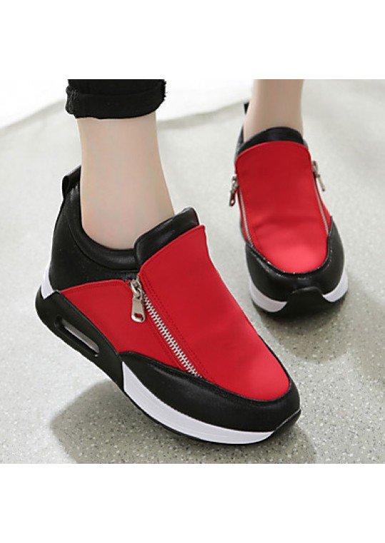 Women's Shoes Synthetic Spring / Fall Comfort Sneakers Casual Flat Heel Zipper Black / Red / Silver Walking