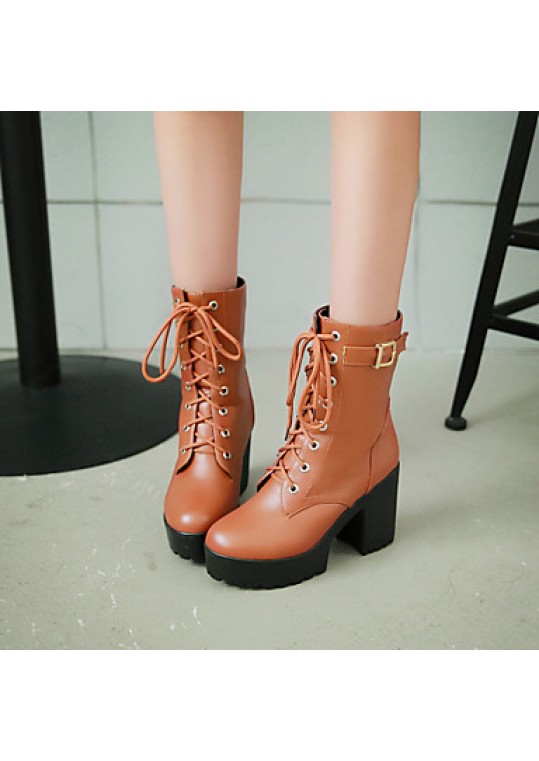 Women's Shoes Leatherette Chunky Heel Platform / Riding Boots Boots Outdoor / Office & Career / Casual