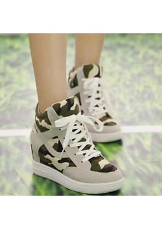 Women's Spring / Fall Round Toe / Comfort Canvas Casual Wedge Heel Lace-up / Split Joint Black / Beige