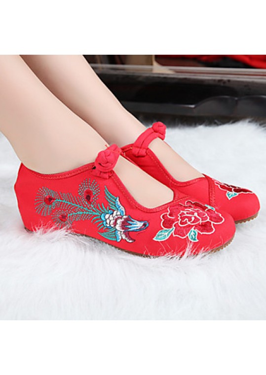 Women's Shoes Canvas Spring Summer Fall Mary Jane Comfort Flats Casual Flat Heel Buckle Flower Black Red Walking