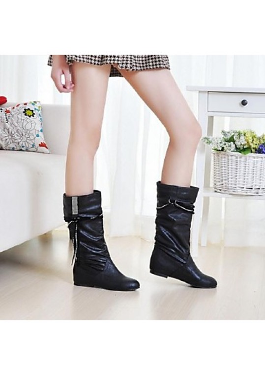 Women's Spring / Fall / Winter Fashion Boots / Comfort / Round Toe Leatherette Dress Flat Heel Tassel / Lace-up Black / Yellow / White