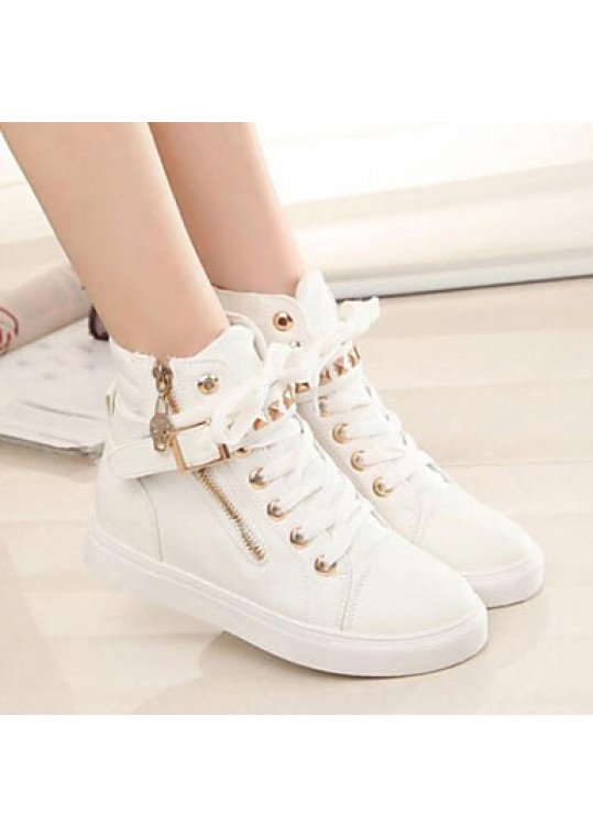 Women's Spring / Fall Canvas Casual Flat Heel Buckle / Zipper / Lace-up Black / Blue / White