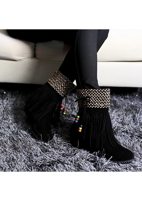 Women's Spring / Fall / Winter Round Toe Leatherette Casual Flat Heel Tassel Black / Brown / Yellow / Pink