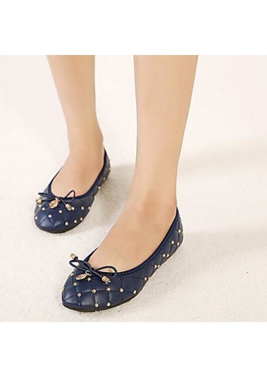 Women's Spring / Summer / Fall Round Toe Leatherette Casual / Dress Flat Heel Bowknot / Rivet Black / Blue / Beige