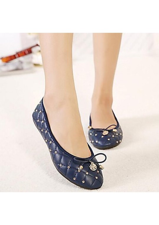 Women's Spring / Summer / Fall Round Toe Leatherette Casual / Dress Flat Heel Bowknot / Rivet Black / Blue / Beige