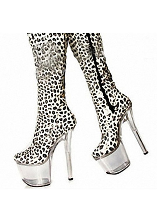 17CM white leopard boots high heeled boots with / Sexy Knee Boots / Ultra high heel Women's Shoes / Fashion Animal Print