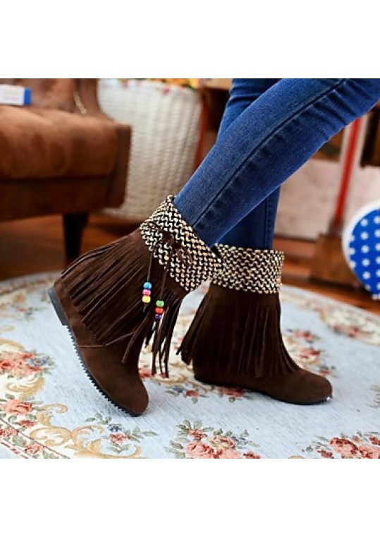 Women's Spring / Fall / Winter Round Toe Leatherette Casual Flat Heel Tassel Black / Brown / Yellow / Pink