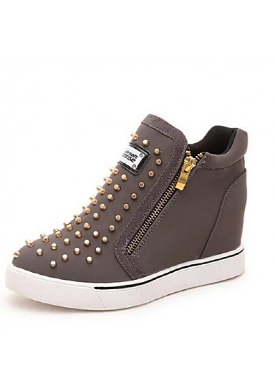 Women's Shoes Double Zipper Wedge Heel Round Toe Fashion Sneakers with Rivet