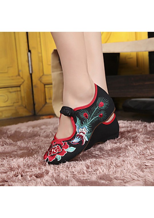 Women's Shoes Canvas Spring Summer Fall Mary Jane Comfort Flats Casual Flat Heel Buckle Flower Black Red Walking