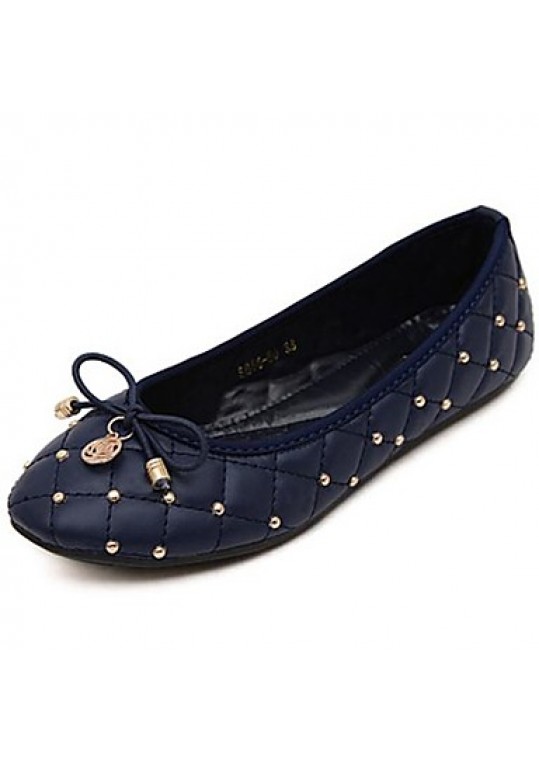 Women's Spring / Summer / Fall Round Toe Leatherette Casual / Dress Flat Heel Bowknot / Rivet Black / Blue / Beige