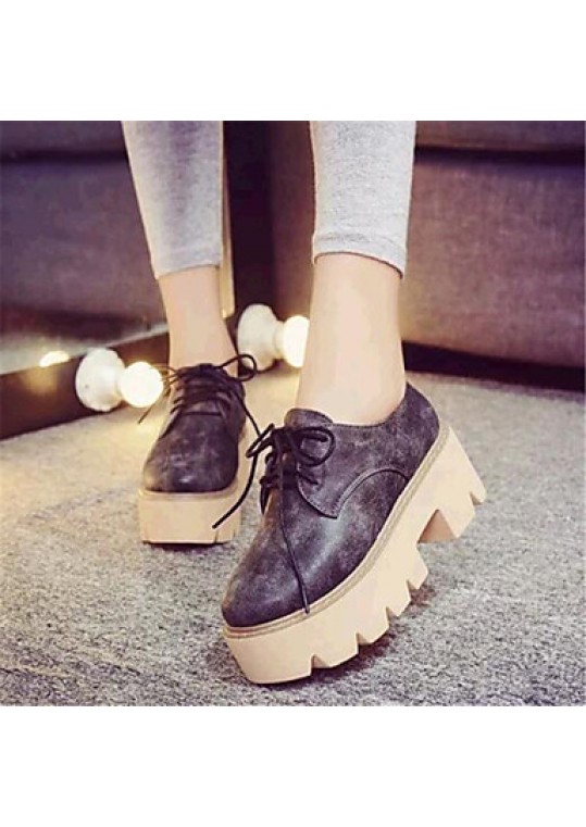 Women's Spring / Fall Creepers Leatherette Outdoor / Casual Platform Lace-up Black / Brown