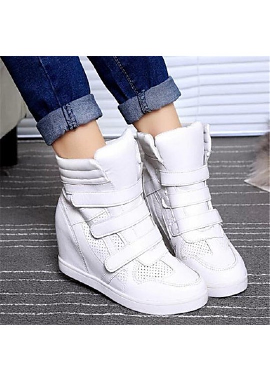 Women's Sneakers Spring / Fall Wedges Leatherette Outdoor / Casual Wedge Heel Buckle Black / White Others