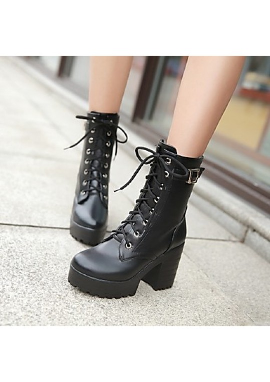 Women's Shoes Leatherette Chunky Heel Platform / Riding Boots Boots Outdoor / Office & Career / Casual