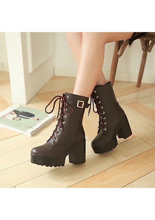 Women's Shoes Leatherette Chunky Heel Platform / Riding Boots Boots Outdoor / Office & Career / Casual