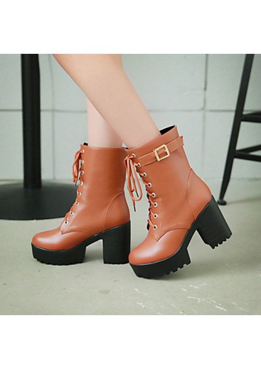 Women's Shoes Leatherette Chunky Heel Platform / Riding Boots Boots Outdoor / Office & Career / Casual