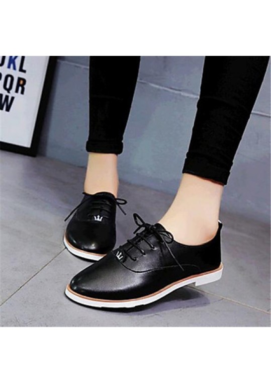 Women's Spring / Fall Comfort Leatherette Outdoor / Casual Flat Heel Lace-up Black / Blue / White