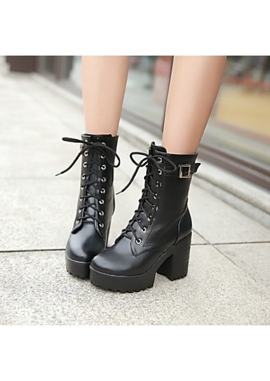 Women's Shoes Leatherette Chunky Heel Platform / Riding Boots Boots Outdoor / Office & Career / Casual