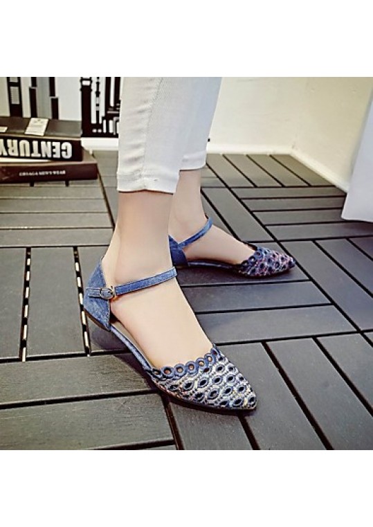 Women's Shoes Fabric Flat Heel Pointed Toe / Flats / Party & Evening / Dress /Blue / Gray / Almond