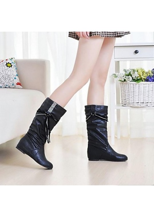 Women's Spring / Fall / Winter Fashion Boots / Comfort / Round Toe Leatherette Dress Flat Heel Tassel / Lace-up Black / Yellow / White